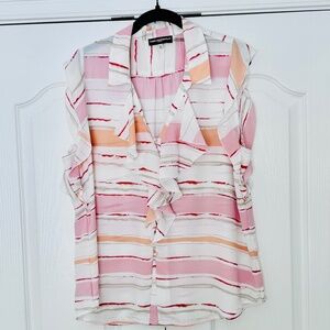 Karl Lagerfeld Ruffle Sleeve/Ruffle Front Blouse, Size XL